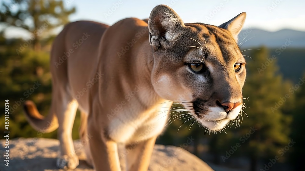 Obraz premium Mountain lion standing on rocky outcrop.