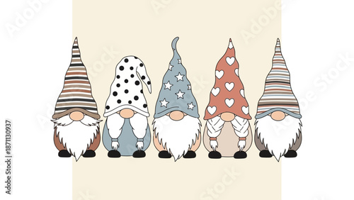 Charming Gnomes with Patterned Hats and Beards, Vector Illustration