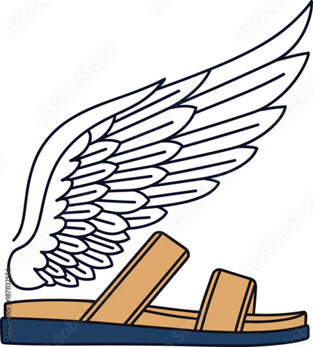 Ancient winged sandal vector illustration inspired by Greek mythology, Hermes footwear symbol, fantasy icon for branding, logo, design, concept, template