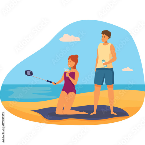 Couple Taking Selfie on Beach Vacation