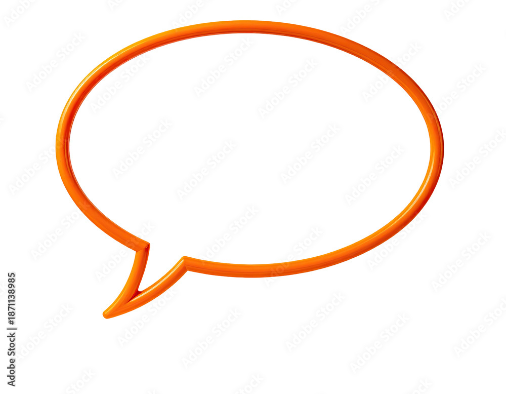 Fototapeta premium Glossy, orange-outlined speech bubble against a black background. Simple, effective icon for text