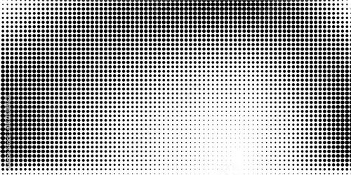 Set of halftone dots gradient pattern texture isolated on white background. Straight dotted spots using halftone circle dot raster texture. Vector blot half tone collection.