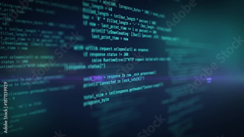 Binary code information language monitor program abstract programming code technology background with digital script and software development.