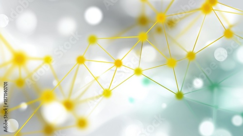 Abstract illustration featuring interconnected yellow nodes and lines against a soft gradient background, showcasing a modern digital network concept with copy space for text