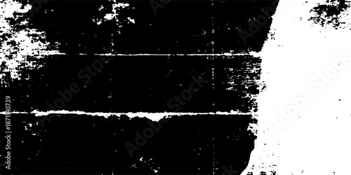 Abstract grunge background featuring messy black ink splashes and paint splat textures on an old vintage paper element with a dirty brush stroke border frame design