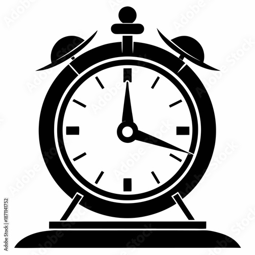 Classic black and white alarm clock time management icon design element