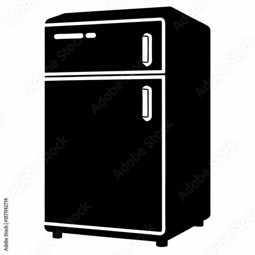 Black and white refrigerator icon kitchen appliance freezer cold storage food preservation domestic home device