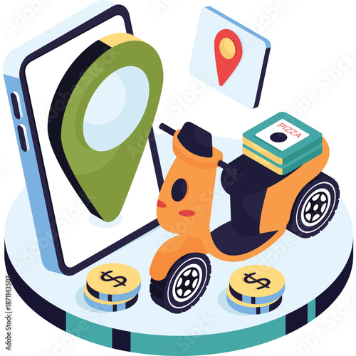 Delivery Scooter with GPS Navigation and Payment Coins