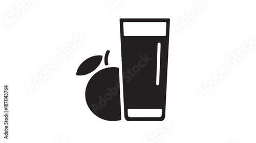 Simple black apple and glass silhouette on transparent background