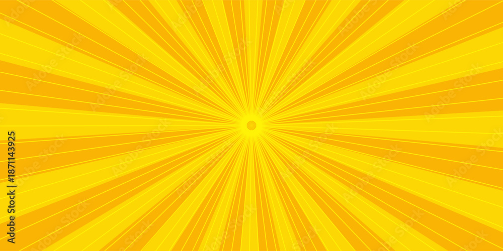 Fototapeta premium Abstract orange comic background. Art pop cartoon backdrop. Halftone effect pattern. Fun anime texture. Starburst manga style bg. Mark popart radial gradient. Spiral, swirl, comic rays.