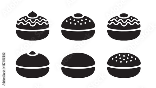 Black cupcake icons set various designs ideal for baking on transparent background silhouette