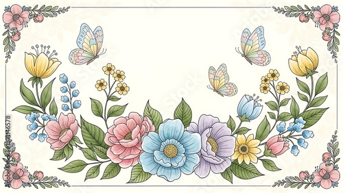 Vibrant floral arrangement with butterflies.