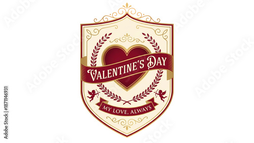 Valentine's Day badge isolated against transparent background.
