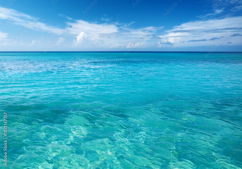 Fototapeta premium Clear Turquoise Ocean and Blue Sky Background