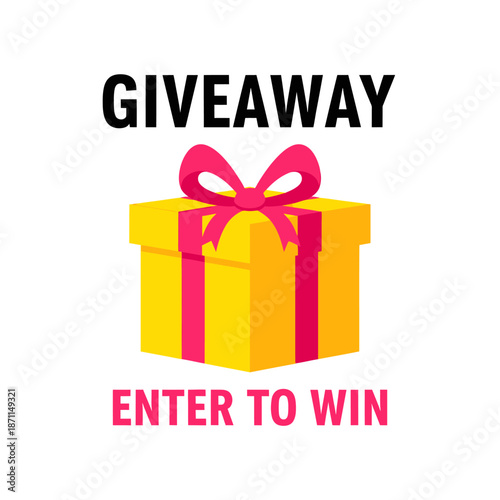 logo give away ,Yellow Gift Box with Pink Ribbon.