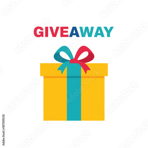 Yellow Gift Box with Colorful Ribbon.