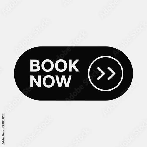 Black button with white text that says book now and a right arrow