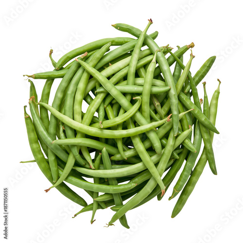 Pile of Fresh Green Beans Harvested and Placed Together on a White Surface