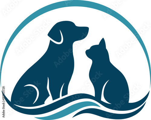 Blue dog and cat logo design
