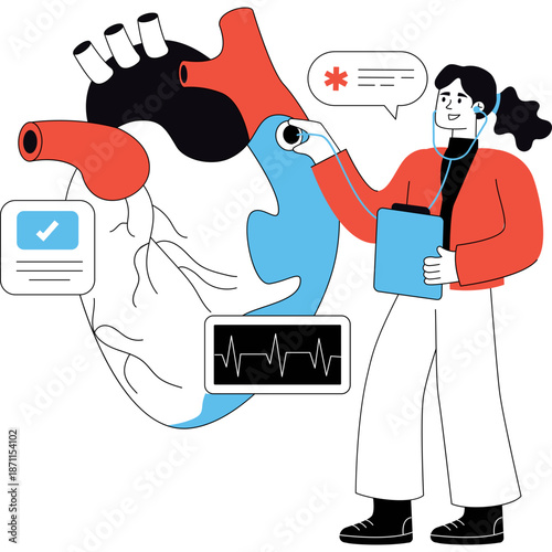 Doctor examining heart health with technology and EKG monitor