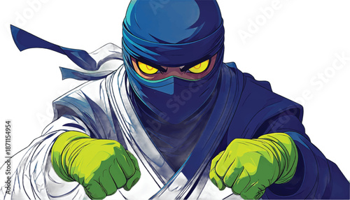 Intense Ninja Warrior Ready for Action with Glowing Eyes.