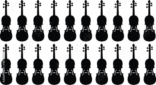 Black violin silhouettes, musical instrument icons, orchestra pattern, classical music design, vertical layout, vector art, music education, harmony