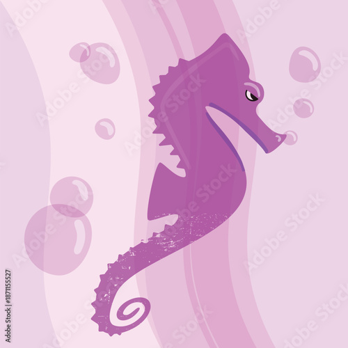 Wütendes lilafarbenes Seepferdchen in rosa Unterwasserwelt