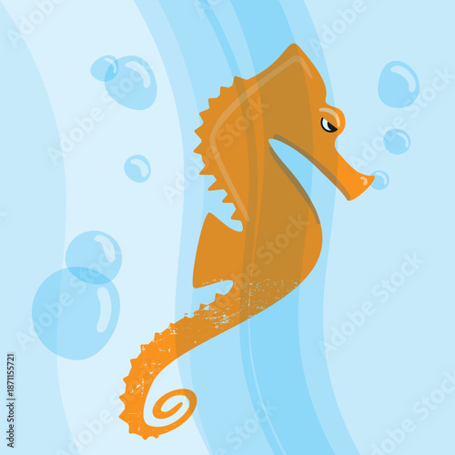 Wütendes orangefarbenes Seepferdchen in blauer Unterwasserwelt