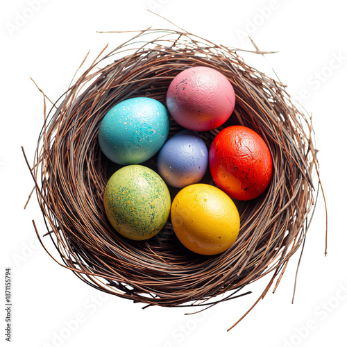 Colorful Eggs in a Nest During a Spring Celebration Event