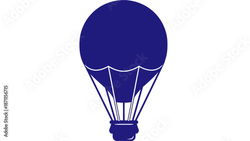 A dark blue hot air balloon illustration with white accents on a plain white background with transport and travel and adventure and flight and aerial