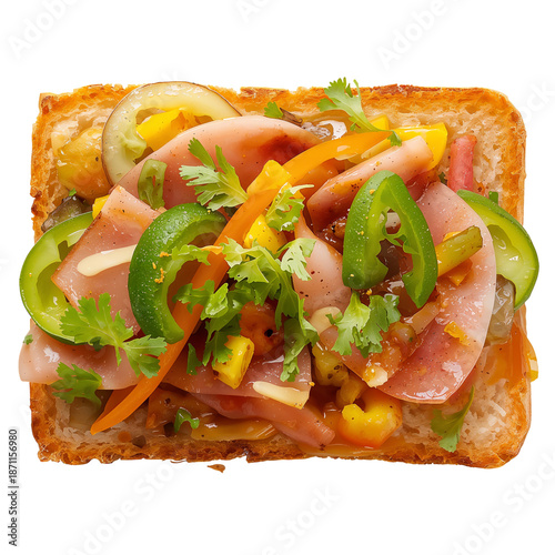 Open Faced Sandwich With Ham, Lettuce, and Tomato Salad on Toast