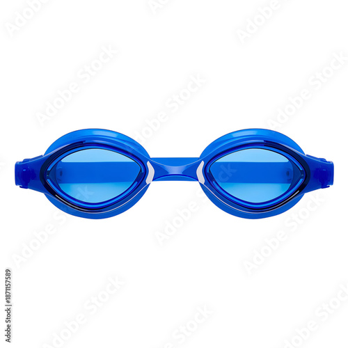 Bright Blue Swimming Goggles Ready for Use in a Pool Setting During the Day