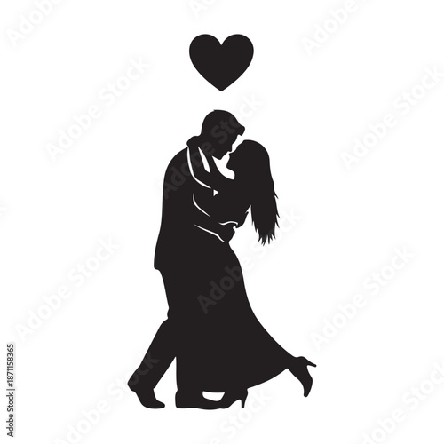 Dancing Romantic Couple Silhouette With Heart Love Expression