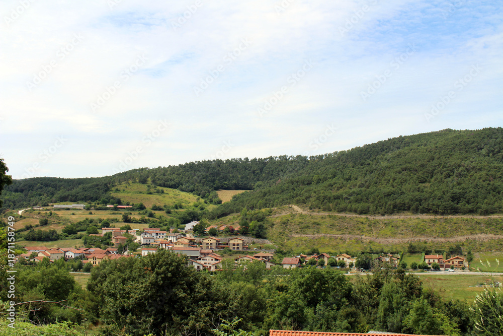 Naklejka premium Road around Illaraz village along Camino de Santiago Navarra Spain taken in July 2024