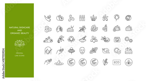Eco Cosmetic Ingredients Line Icons Set. Natural Skincare and Organic Beauty