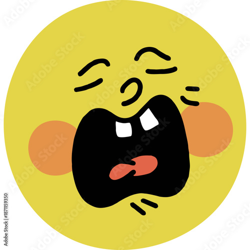 Exaggerated cartoon face crying with open mouth and red cheeks