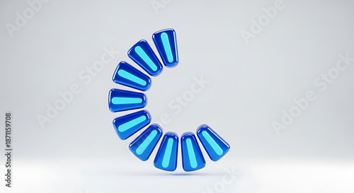 Blue segmented circle shape with light blue accents on white background loading