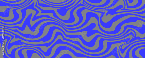 Blue wavy lines abstract background. Trendy psychedelic retro style backdrop. Waves, swirl and twirl pattern. Twisted distorted vector texture. Y2k aesthetic design