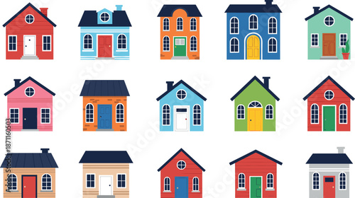House collection with varied architectural styles and colorful facades