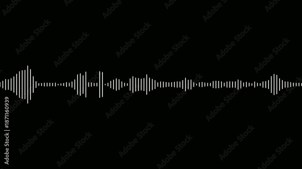 Sound waveform spectrum animation on black background. White sound ...