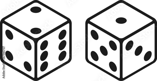 Casino dice game. Cube for game. Black and white dice icon for gambling casino games poker. Vector