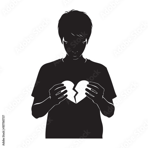 Man Holding Broken Heart Silhouette Emotional Love Pain