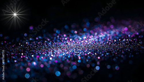 Wallpaper Mural Sparkling glitter particles in shades of blue and purple with a bright starburst Torontodigital.ca