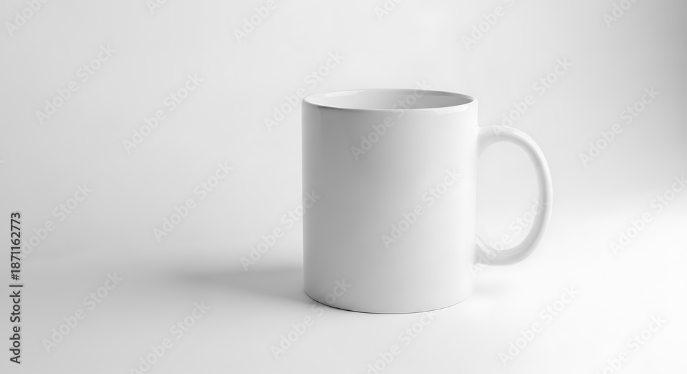 Fototapeta premium Plain white ceramic mug with handle on a light gray background white mug coffee mug