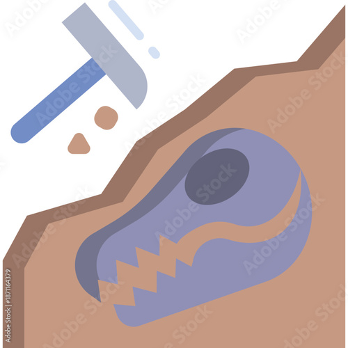 Fossil Discovery Icon: Hammer Unearthing Dinosaur Skull