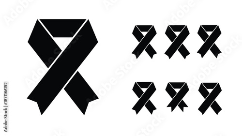 Black ribbon awareness symbols and shapes in a stark contrasting silhouette