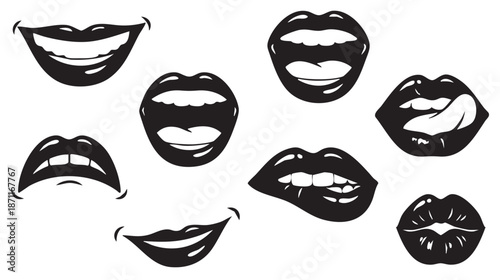 woman lips and mouth emotions vector illustration