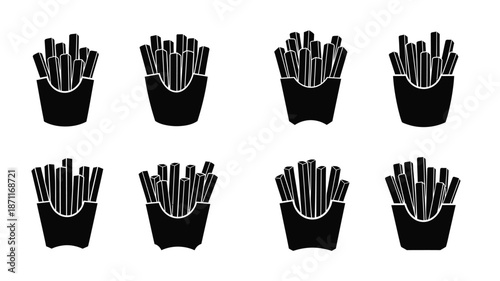 Arrangement of french fries in containers a striking black silhouette