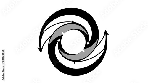 Abstract black and grey circular arrows forming a spiral shape.