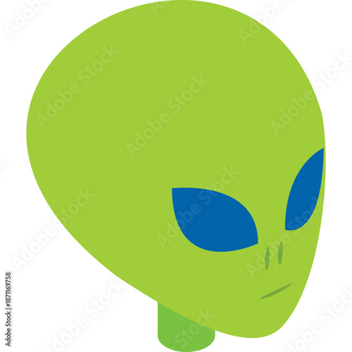 Green alien head with blue eyes, simple illustration